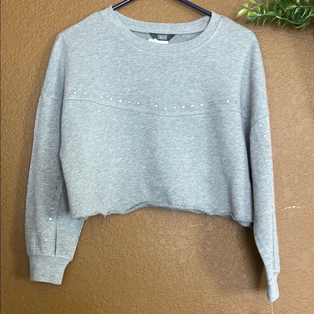Gray Cropped Sweatshirt with Studded Details